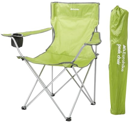 Eurohike Peak Folding Chair with Drinks Holder & Arm Rests for Adults & Kids, Lightweight, Portable, Compact, Ideal for Camping, Festivals, Picnics, Beach & Outdoor Events (Green)
