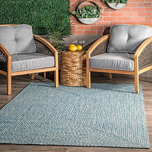 nuLOOM Massiver handgeflochtener Indoor-/Outdoor-Teppich, Haustierfreundlich, hohe Verkehrsfähigkeit, wetterbeständig, für Terrasse, Balkon, Schlafzimmer, Wohnzimmer, Esszimmer, Wynn Aqua