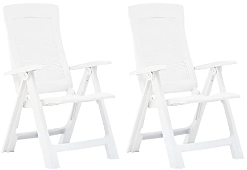 vidaXL 2X Gartenstuhl Verstellbar Stuhl Klappstuhl Klappsessel Campingstuhl Hochlehner Stühle Gartenstühle Gartenmöbel Kunststoff Weiß