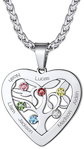 Suplight Collana Personalizzata Donna Acciaio Albero della Vita Cuore Collana Donna Personalizzata con Pietra e Nome Collana Acciaio Personalizzata Donna Collana Oro con Nome Regalo Donna e Ragazza