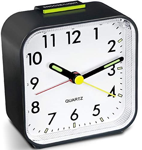 HOPSEM Silent Alarm Clock Battery Powered Non Ticking Bedside Clocks Large Display Basic Bedroom Clock Snooze Night Light Function Easy to Read Operate