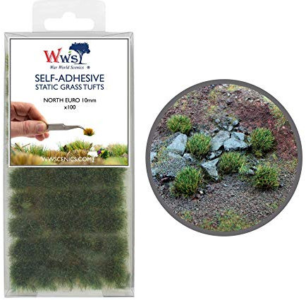 War World Scenics 10mm Nord-Europäische Selbstklebende Statische Grasbüschel x 100 - Modellbau Modellbahn Landschaftsbau Diorama Miniatur Tabletop Spiele Wargame Modelleisenbahn Geländebau