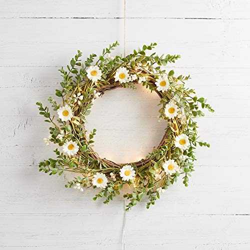 Lights4fun 43cm Blumenkranz mit Margeriten und 50er Micro LED Lichterkette Frühlingsdeko Deko Frühling Türkranz