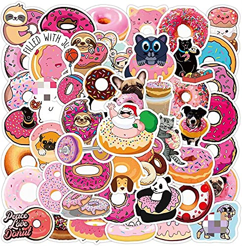 Niedliche Donut-Aufkleber für Laptop (50 Stück), Geschenk für Teenager, Erwachsene, Mädchen, wasserdicht, schöne Vsco-Aufkleber für Wasserflasche, Hydroflaschen, Auto, Handy