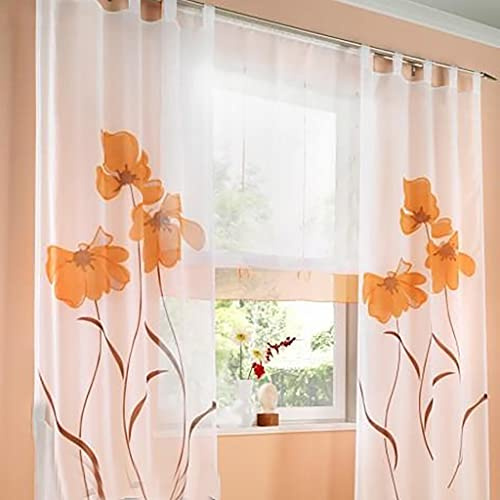 SMITHOOM 2er Set Voile Gardinen mit Schlaufen Sheer Vorhang Transparente für Wohnzimmer Schlafzimmer Balkon Badezimmer Dekoration Fensterschal Orange 150x225cm