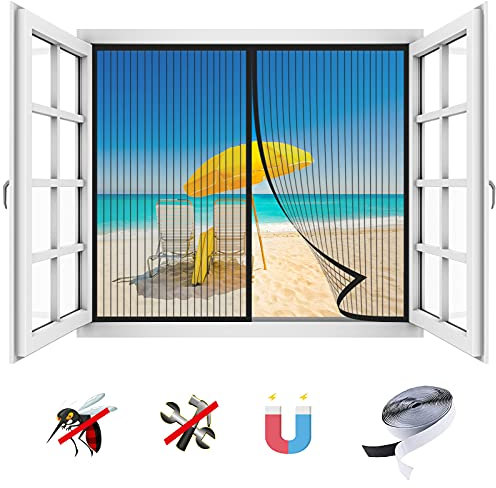 Zanzariera Magnetica Finestra, Traspirante Tenda Zanzariera Magnetica Chiusura Automatica, Facile da Installare, Per Balcone Porta Finestra-Black-A||Width70xHeight70cm