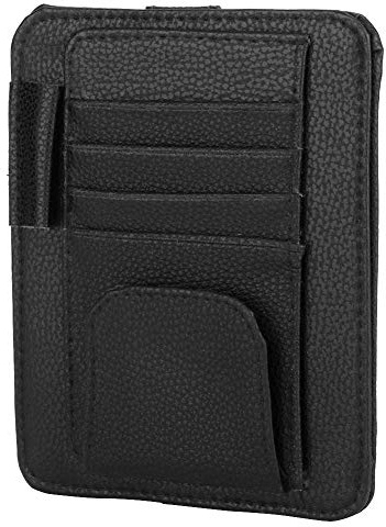 Sonnenblende Karten Organizer, Auto Kartenaufbewahrungstasche, Auto Sonnenblende Kartenhalter Organizer PU Leder Aufbewahrungstasche Brille Clip(Schwarz)