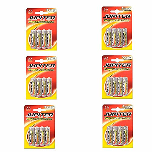 6 Packs de 4 Pilas Super alcalinas AA LR6 Júpiter 1,5 V, energía fiable, Larga duración, Rendimiento Elevado para Juguetes y demás Dispositivos (24 uds)