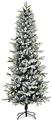 HOMCOM Árbol de Navidad Nevado 210 cm Árbol de Navidad Artificial con 784 Puntas de Rama Ignífugas y Soporte de Acero Decoración Navideña para Interiores Verde y Blanco