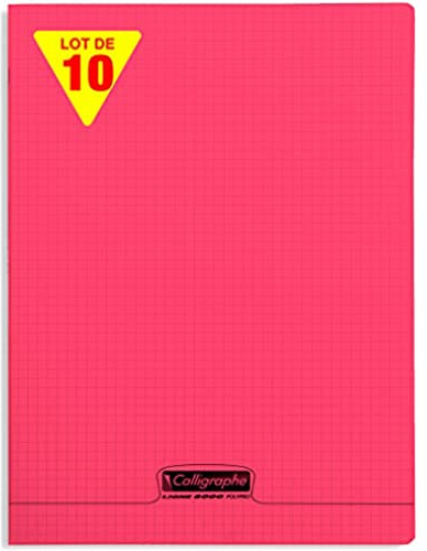 Calligraphe 18383C Un Lot de 10 Cahiers Agrafés Rouges (une Marque de Clairefontaine) - 24x32 cm - 96 Pages Petits Carreaux - Papier Blanc 90 g - Couverture Polypro Transparent