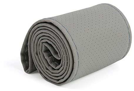 DIY Lenkradhüllen Lenkradbezug Lenkrad Abdeckung Lenkradschutz Lenkradschoner aus Mikrofaser Leder mit Nadel und Faden Anti Rutsch Grau