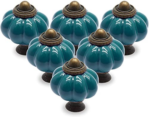 Cjueiom 12 Pack Ceramic Drawer Knobs, Teal Vintage Cupboard Knobs with Mounting Screws, Antique Wardrobe Pull Handles for Kitchen Cabinet and Dresser