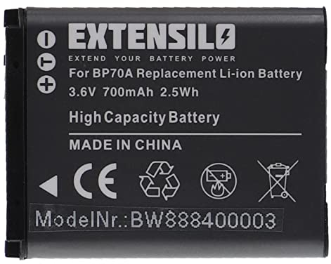 EXTENSILO 1x Batterie Remplacement pour Samsung BP-70a, BP70a, EA-BP70A, SLB-70A pour Appareil Photo, Reflex numérique (700mAh, 3,6V, Li-ION)
