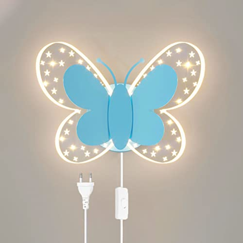 12W LED Wandleuchte mit Schalter Schmetterling Wandlampe Dimmbar Kinder Nachttischlampe mit Kabel Nachtlicht Modern Wandbeleuchtung mit Fernbedienung Innen Wandleuchte für Kinderzimmer Schlafzimmer