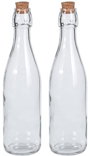 Lot de 2 bouteilles en verre avec bouchon en liège 500 ml pour eau, boissons, jus de fruits, bouteilles en verre transparent pour huile, vinaigre, condiments de cuisine, bière, brassage maison, soda
