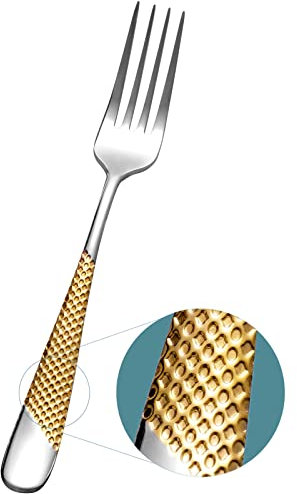 Xideman Lot de 6 fourchettes en acier inoxydable 18/10, petites fourchettes de service de 20 cm (argenté doré)