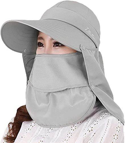 Femme Casquette de Safari Extérieur Détachable Chapeau de Protection Solaire Camping Pêche Cyclisme Protection Cou Visage Nuque Casquette Visière Respirant Chapeau de Soleil Jardinage UPF50+ Anti-UV