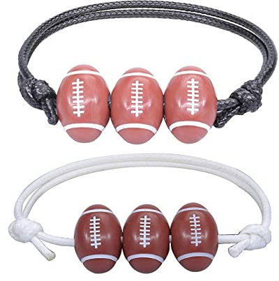 HMOOY Baseball Armband, Sport Ball Charm Armband Verstellbares Rugby Fußball Basketball Perlen Armband Inspirierende Team Armband Einstellbar Kordel Geflochtenes Armband für Männer (Football)