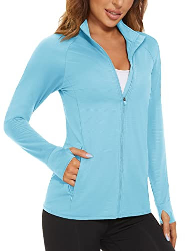 MAGCOMSEN Women's UPF 50+ Sun Protection Shirts Long Sleeve Zip Tops Quick Dry Work Casual T-Shirt Sports Yoga Outdoor Light Blue