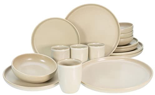 CreaTable, 33075, Serie Uno, 16-teiliges Geschirrset, Kombiservice aus Steinzeug, spülmaschinen- und mikrowellengeeignet, Made in Portugal