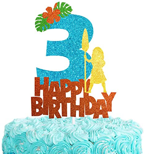 Kuchendekoration zum 3. Geburtstag, Cartoon-Motiv, hawaiianischer Ozean-Stil, Party, Happy Birthday-Dekoration