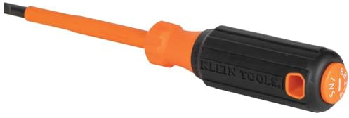 Klein Tools 6824INS Isolierter Schraubendreher, 1000 V 1/4 Zoll Schrankspitze Schraubendreher mit 10,2 cm Schaft, Spitzen-Ident, gepolsterter Griff