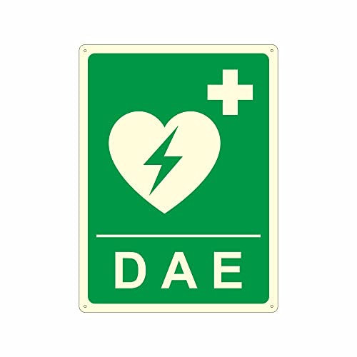 CARTELLO SEGNALETICO LUMINESCENTE - DAE Defibrillatore - Adesivo Luminescente O Pannello Rigido Luminescente (PANNELLO RIGIDO 20X31 CM)