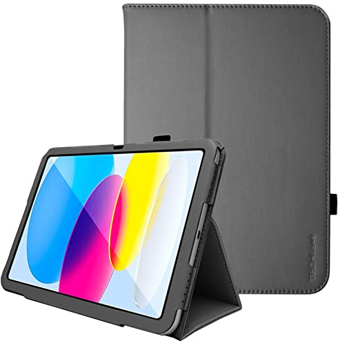 TECHGEAR Leather Case for Apple iPad 11th Gen (2025 A16) & 10th Gen (2022), PU Slim Folio Smart Cover with Stand, Hand Strap, Auto Sleep/Wake, for iPad 11 / iPad 10.9 [Black]