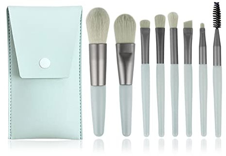 WitBicg Pinceaux Maquillages Yeux, 8 Pièces Pinceau Fond De Teint Nettoyant Pinceaux Maquillage Pinceau Blush Pinceau Fond De Teint Fluide Professionnel Set (Turquoise + étui En Cuir)