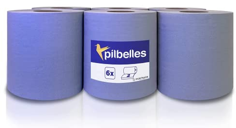 6 rouleaux de papier essuie-tout 2700 feuilles 100m/rouleau | Rouleau de papier bleu | Usage professionnel, haute résistance et grande absorption.