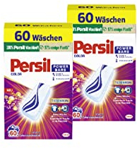 Persil Power Bars Color Waschmittel 120 WL (2 x 60 Waschladungen), vordosiertes Buntwaschmittel mit biologisch abbaubarem Schutzfilm, für reine Wäsche & hygienische Frische für die Maschine