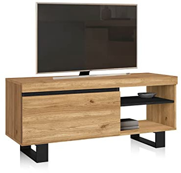 duehome | Mueble TV con 1 Puerta, Mueble Salón, Almacenaje Comedor, Modelo Ebos, Acabado en Roble Nude y Ceniza, Medidas: 120 cm (Largo) x 39,6 cm (Fondo) x 53 cm (Alto)