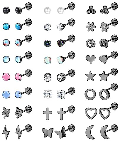 LOLIAS 24 Paar Medizinische Ohrstecker Chirurgenstahl Flacher Verschluss | Edelstahl Ohrringe Stecker Damen Mädchen Kinder Helix Tragus Piercing Ohr Flatback Ohrstecker Gesundheitsstecker Ohrringe Set