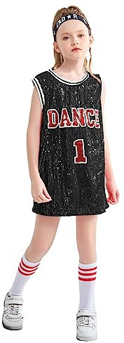 LOLANTA Vestito da Canotta Senza Maniche con Scollo a Barchetta Scintillante Hip Hop Dancewear, Nero, 11-12 Anni, 160