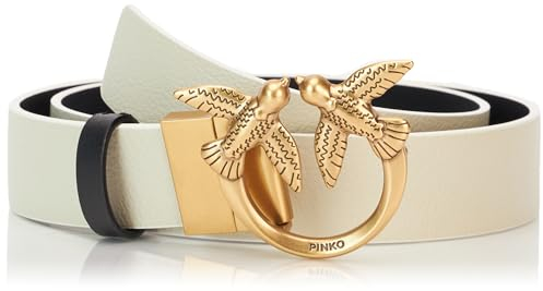Pinko Damen Love Berry H3 Belt Leder mit Seide Gürtel, Zz1q_Weiß/Schwarz-Antik-Gold, M