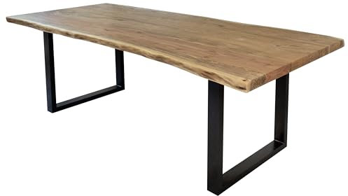 SAM Esstisch 300 x 100 cm Cali, Baumkantentisch naturfarben, Akazienholz massiv, U-Gestell aus Metall Schwarz, aufgedoppelte Kanten 25+25 mm