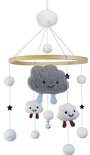 Baby Wind Chime, Baby Mobile, Krippe Mobile Windchime, Krippe Windchime mit Filzball, Baby Zimmer Dekoration, Baby Mobile Grau, 3D Wolke, mit Glocke