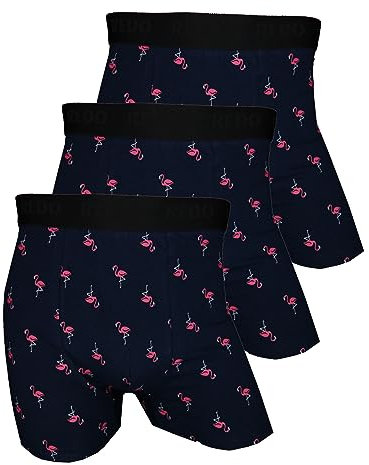 REDO Lot de 3 boxers avec motif flamant rose, 3 x bleu foncé, L