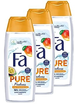 FA Duschgel Pure Freshness 3er Pack (3x 250 ml), mit dem erfrischenden Duft von Mango & Passionsfrucht, ohne Farbstoffe und 98% biologisch abbaubaren Inhaltsstoffen