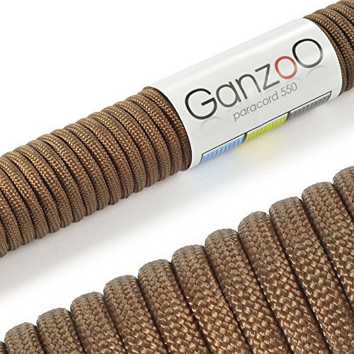 Ganzoo Paracorde 550, 4mm Corde, 3 Mètres, Polyester, Type 3-7 brins intérieurs, Le Bricolage de Laisse de Chien Collier Bracelet, Camping Survie et Outdoor Corde à Tout Faire, Marron