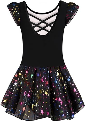 Mulnall Ballettanzug Mädchen Ballett Trikot mit Ballettkleid Kinder TüTü Kurzarm Langarm Baumwolle Balletttrikot Ballettanzug (40431-06-M)