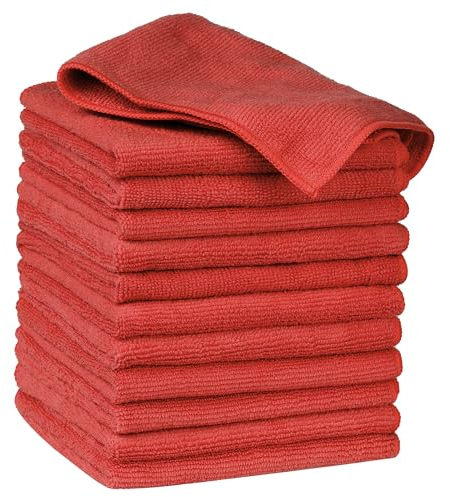 Uxcell Microfiber Cleaning Cloth, 12 Pack Premium Microfiber Towels Lint Free Scratch Free High Absorbent and Reusable Cleaning Rags for Car, Household, Kitchen, Window Red 30cm x 30cm