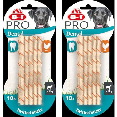 8in1 Pro Dental Twisted Sticks - gesunde Kaustangen für Hunde zur Zahnpflege, 10 Stück (Packung mit 2)