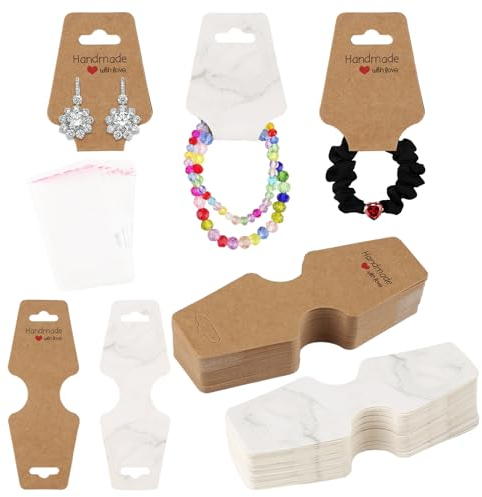 100 Stück Ohrringe Verkaufsständer, Selbstklebenden Kraftpapier Verkaufsstand mit Siegelbeutel, Schmuck Verpackung für Ketten und Armbänder(4.5x15cm)