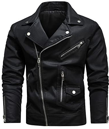 Generico Giacca in Pelle Sintetica da Uomo Giubbotto in Similpelle Casual Stile Biker Chiodo Pelle Uomo Giacca In Pelle Lunga Uomo Bomber Uomo Offerte A Tempo