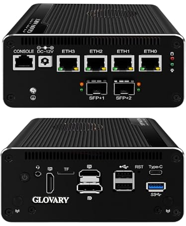 Glovary Micro Firewall Appliance Core i5 1240P, Dual 10GbE 82599ES SFP+ Mini PC, 4 x 2.5GbE LAN OPNsense Hardware, DDR5 16GB RAM 256GB SSD, USB-C 10Gbit, Router Computer