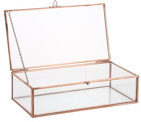 SUMTree Rosagolden Rechteck Schmuckschatulle aus Metall Glas Schmuckbox Schmukkiste Schmuckkoffer Schmuckaufbewahrung Geschenk Muttertag Hochzeit Geburtstag Schmuck Ring Kleine Sachen Damen Groß