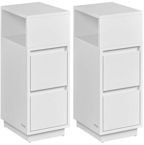 VASAGLE Nachttisch 2er Set, schmal, Beistelltisch mit 2 Schubladen, offenes Fach nach Links oder rechts flexibel montierbar, für Schlafzimmer, Wohnzimmer, wolkenweiß LET856W01