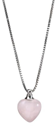 Tesselite Stein-Halskette – Naturstein-Parfüm-Halskette, Herz-Kristall-Anhänger, ätherisches Öl, Diffusor-Flasche, Charm-Halsketten für Damen, Rosenquarz, S, Einheitsgröße