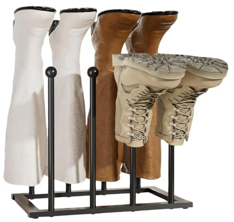TAZZOR Schuhregal Schwarz Metall - Stiefelhalter für 4 Paar Schuhe, Schuhregal Outdoor, Schuhständer - Platzsparende Stiefel Aufbewahrung und Organisator (für 4 Paar)